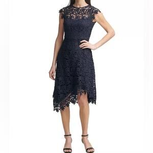 Eliza J Lace Asymmetrical-Hem Dress Navy Women’s Sz 4